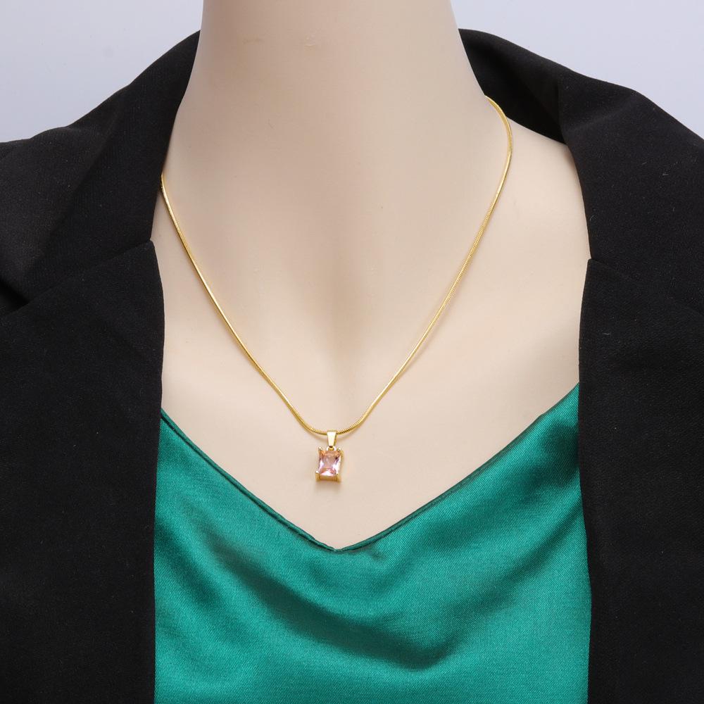 Emerald Necklace & Bracelet Set: Square Diamond, Stainless Steel with Round Snake Chain, Free Shipping