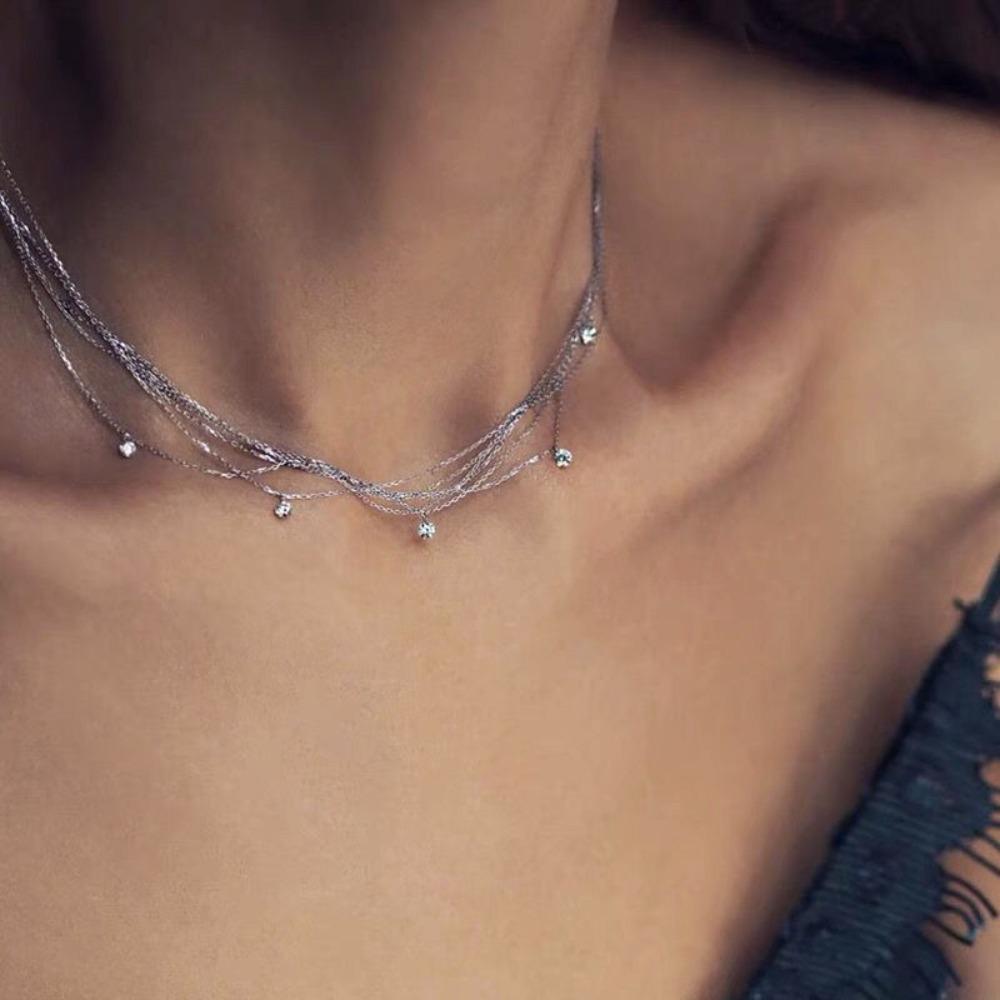 Fără decolorare, Frumoasă, Lanț pentru claviculă din diamant cu conținut ridicat de carbon, Extrem de fin, Poate fi purtat la duș, Fără decolorare, Stivuire pe mai multe straturi