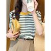 Ice Silk Women's Striped T-shirt, Short Sleeve, Plus Size, Korean Style, 2026 Summer Collection