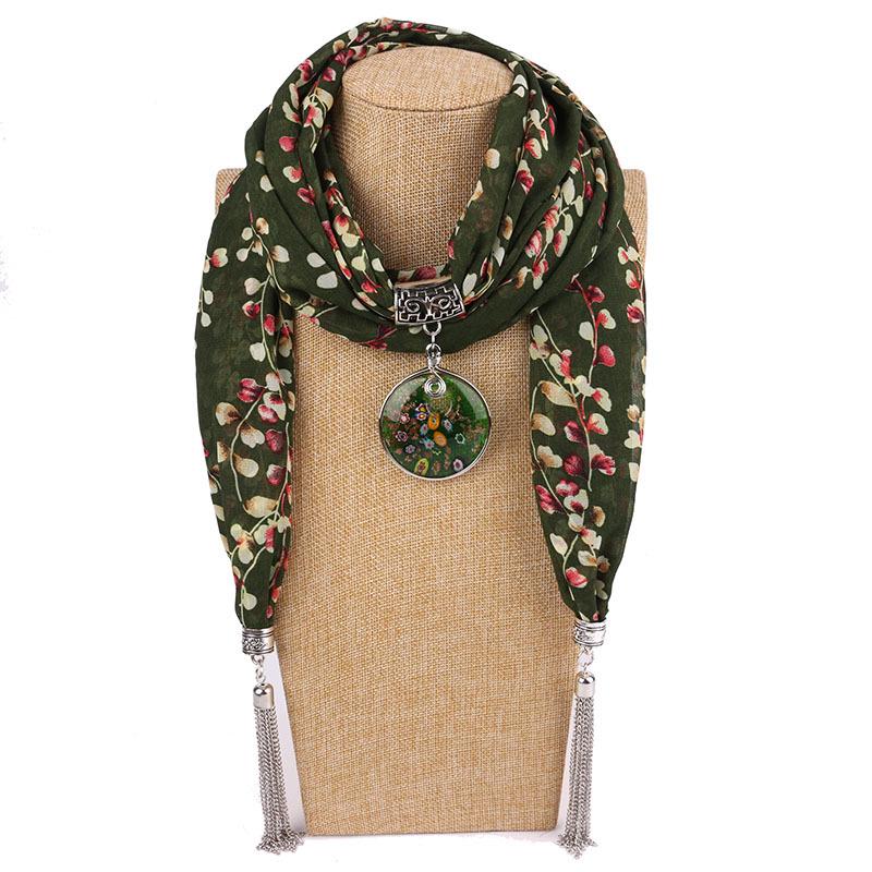Böhmischer Baumwoll-Leinen-Schal mit Vintage-Anhänger & Quaste Damenmode Wickeltuch Schal