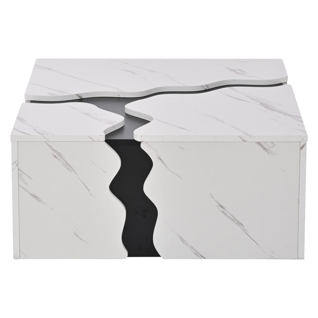 Table Basse de Salon, 70 x 70 x 31 cm, Design Géométrique en Forme de Cube, Table d'Appoint avec Tiroir, Table avec Placage Marbre de Forme Unique
