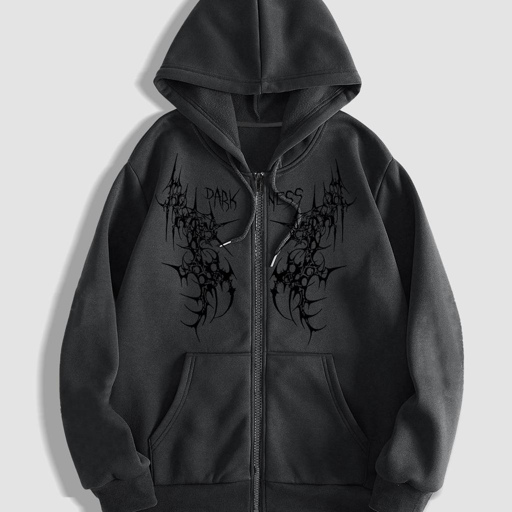 Heren Gothic Donker Patroon Rits Hoodie Herfst/Winter Zware Casual Jas Retro Street Top