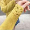 New Women's Pullover Fashion Hollow Solid Color Long-Sleeved Round Neck Sweater Cardigan Short Stitching