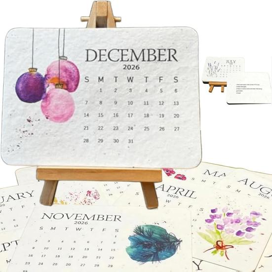 Plantable Seeds Paper Calendar 2026 Biodegradable Plantable Calendar with Wildflower Seeds Monthly Growable Planner for Eco-Friendly Office & Home