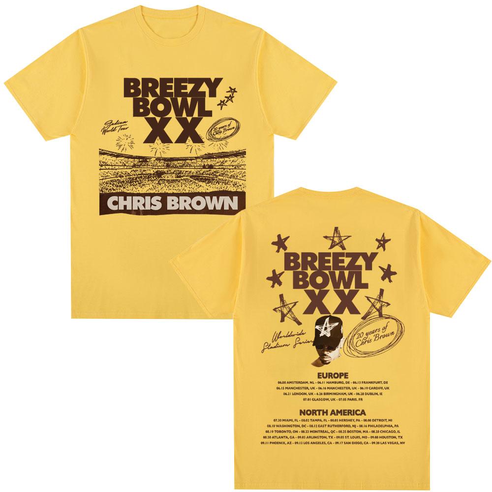 Rapper Chris Brown Breezy Bowl XX Tour 2025 T Shirt Men's Hip Hop Retro Short Sleeve Oversized Cotton Casual T-shirt Streetwear