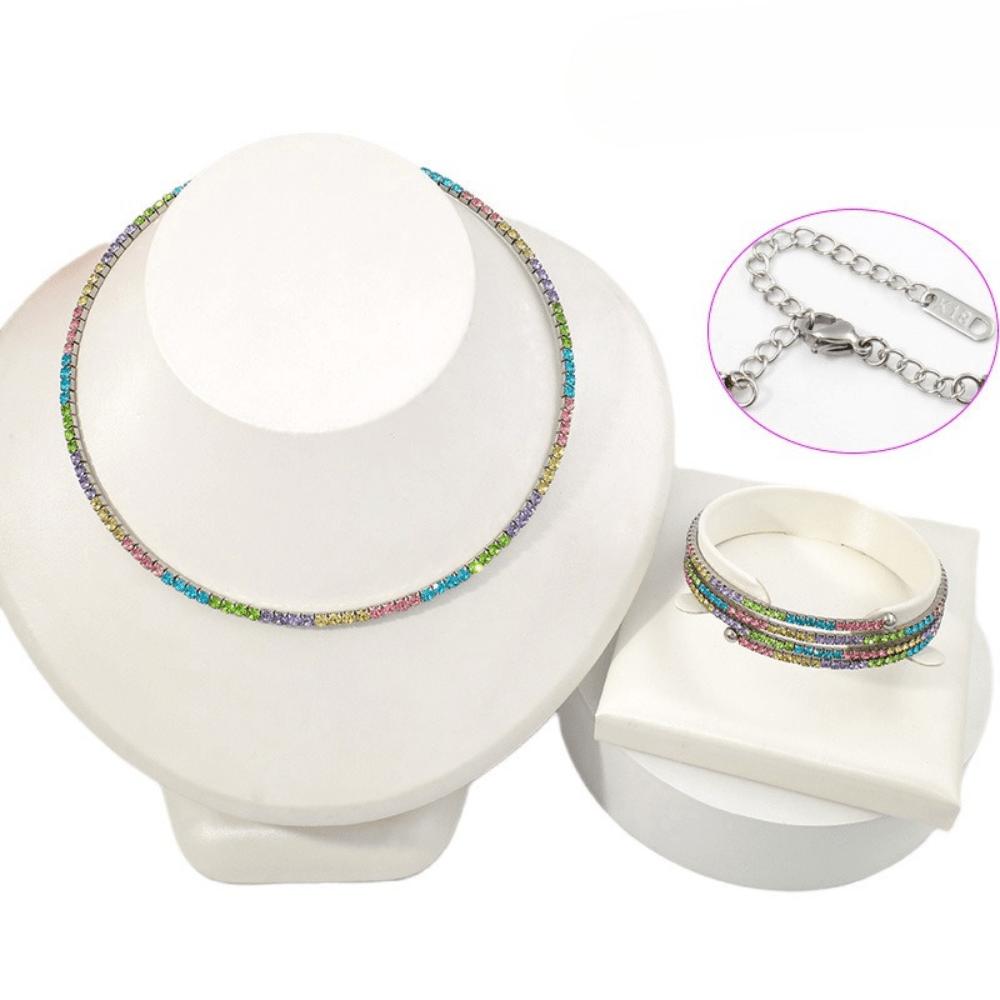 European and American style color necklace bracelet set light luxury women's jewelry