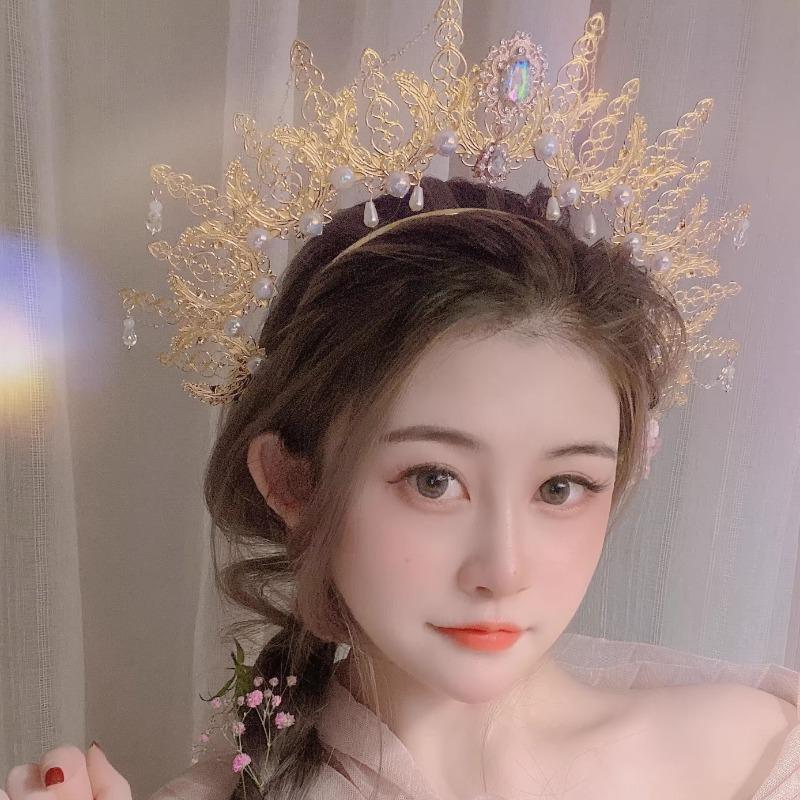 Gothic Lolita Angel Halo Headpiece Queen Anna Sun Goddess Crown Tiara Headband Baroque Hair Accessories Hanfu Hair Ornament