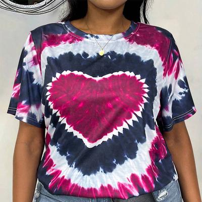 Mode Damen Bunt Gestreiftes Herz-Print T-Shirt Lustig Lässig O-Ausschnitt Kurzarm T-Shirt Sommer Damen T-Shirt