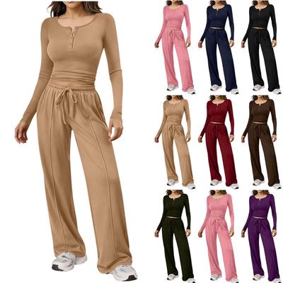 Ensemble Deux Pièces Lâche Mode pour Femmes Pantalon Large à Manches Longues Tenue de Sport