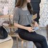 ZANZEA Women Grid Print Casual Square Collar Short Sleeve Blouse