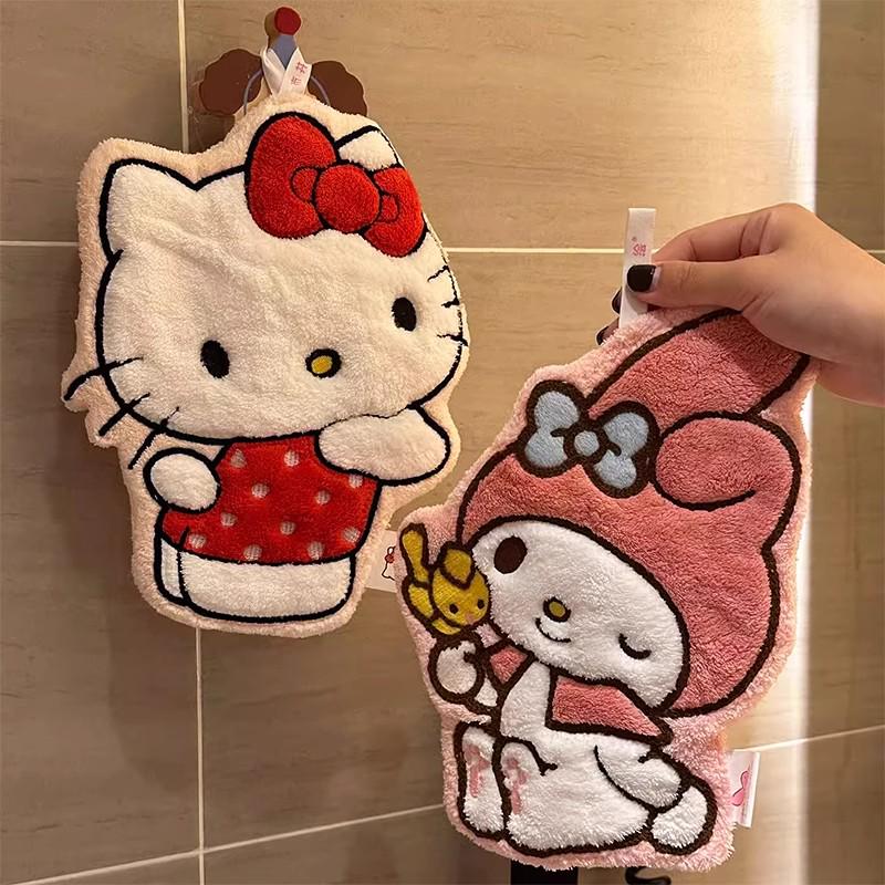 

KT Cat Hanging Hand Towel - Cute, Quick-Drying, Absorbent for Bathroom & Kitchen Use - Unisex for All Ages Kitty Cat