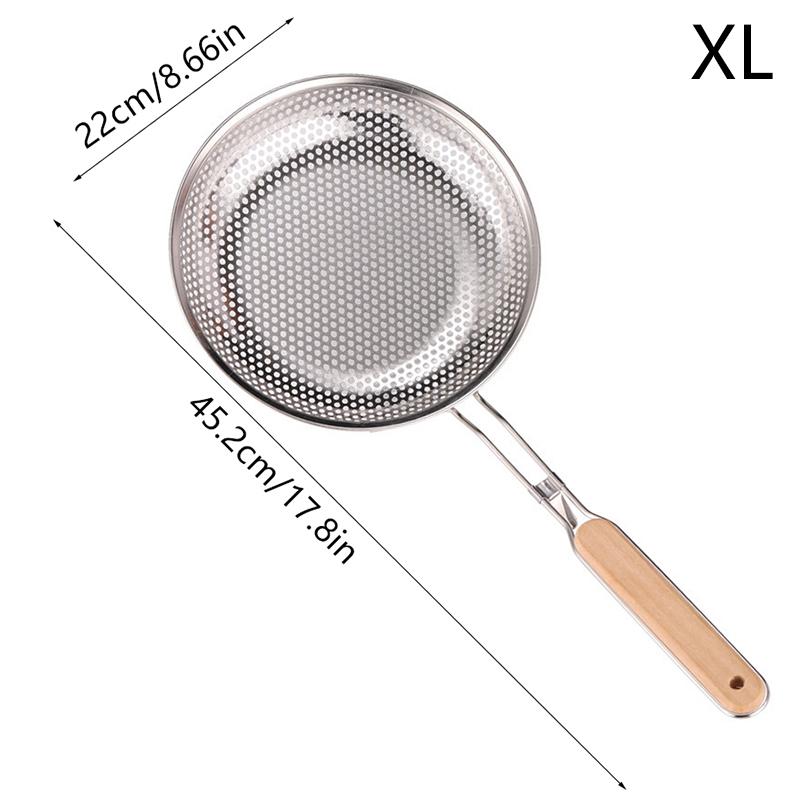 

Дуршлаг из нержавеющей стали с деревянной ручкой - Ложка-шумовка с мелкой сеткой для приготовления пищи, подготовки продуктов, фильтрации жира для пасты, лапши XL