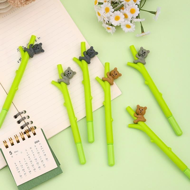 12Pcs Little Bear Climbing Tree Gel Pen 0.5mm Gel Ink Pen Black Pen Student Kawaii Office Supplies Neutral Pen Stationery