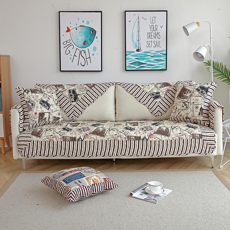 Cotton Quilted Couch Mat Four Seasons Non-Slip Fabric Summer Universal Seat Cushion Leather Sofa Cover For Living Room Decorate