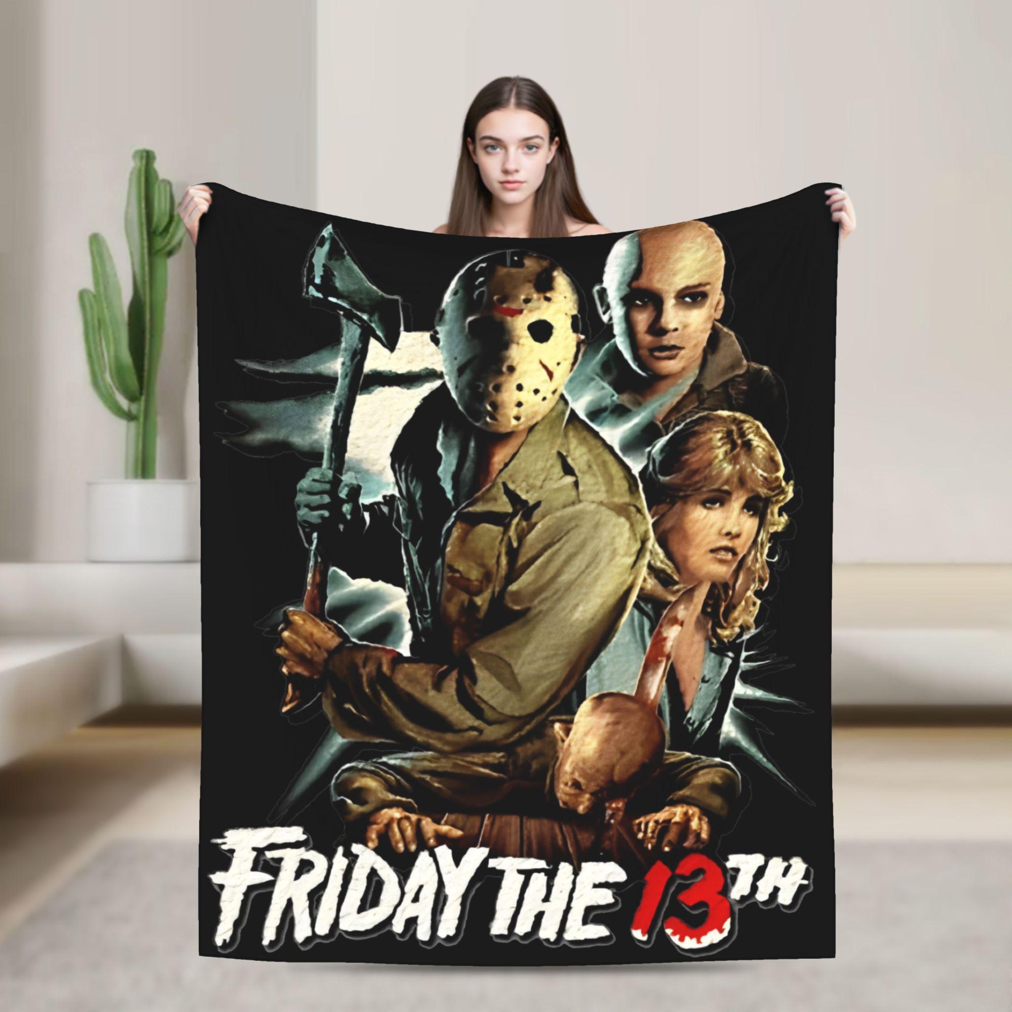 

Friday Jason Voorhees 13th Blanket Flannel Winter Horror Scary Halloween Portable Warm Throw Blanket for Office 75x90cm