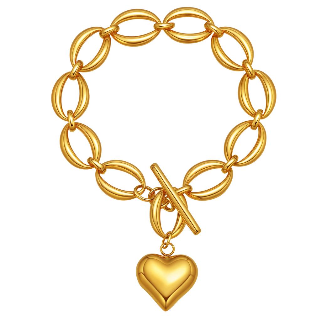18K Gold Plated Stainless Steel Love Pendant Bracelet Fashion Ot Buckle Versatile Bracelet Women'S Accessories Br-2631