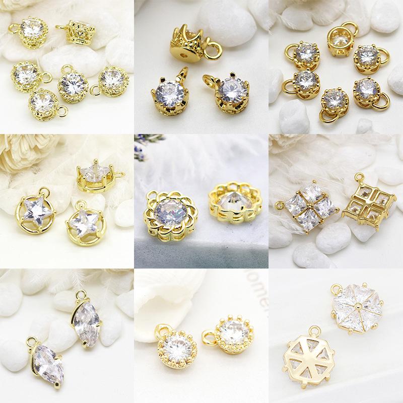 

14K Gold-Filled Micro-Paved Zircon Crown Pentagram Pendant Necklace Beads
