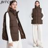 BITCED Women's Autumn/Winter Sleeveless Cotton Coat Mid-Length Stand Collar Thermal Down-Filled Cotton Vest Thickened Waistcoat Outerwear