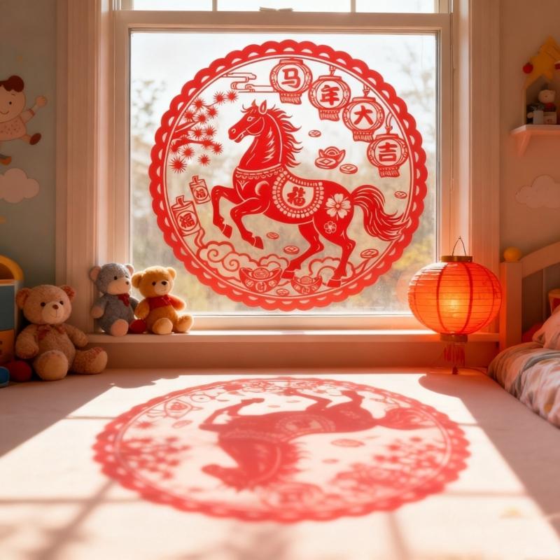 20Pcs 2026 Year of Horse Window Sticker Static Cling Sticker Traditional Paper Cut PVC Window Clings Festival Decoration