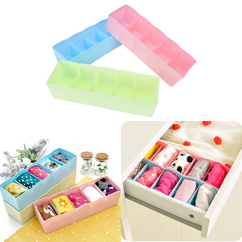 5 Grid Bra Socks Underwear Ties Divider Closet Container Storage Box Holder,
