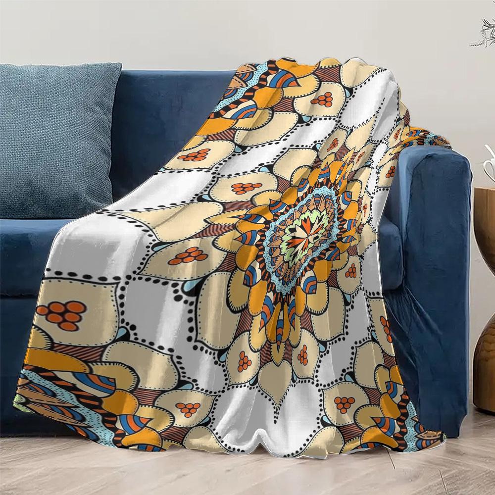 Boho Mandala Print Blanket Soft Fleece Throw Blanket for Sofa Bed Living Room Bedroom Decoration Gift