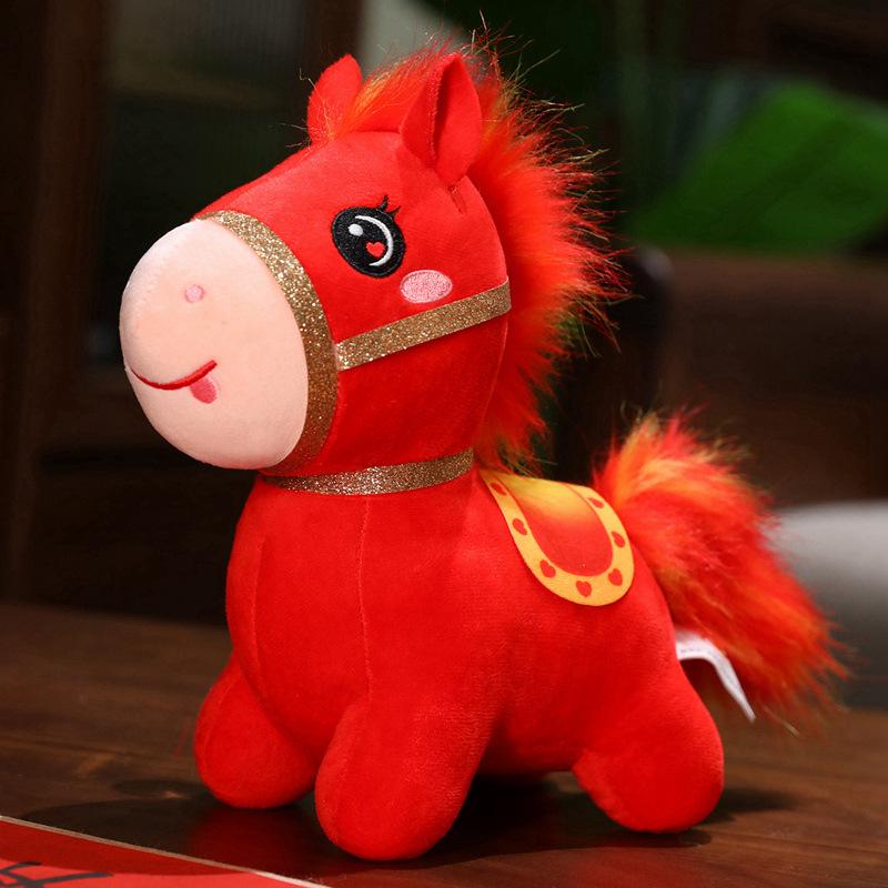 Année du Cheval mascotte poupée poney rouge feu pendentif Nouvel An poupée jouet en peluche zodiaque cheval réunion annuelle entreprise