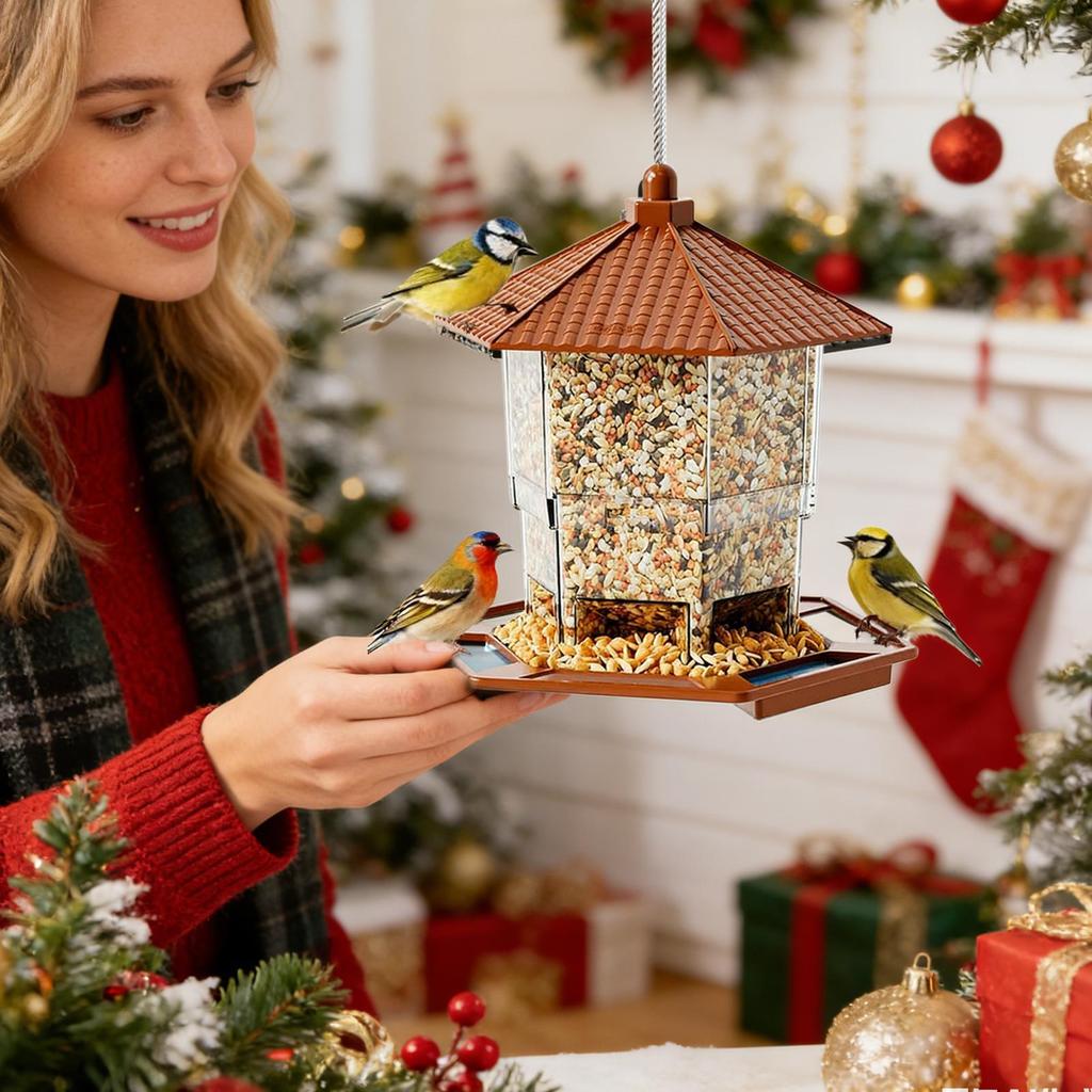 Bird Feeders Hangable Squirrel Proof Food Dispenser Squirrel Proof Wild Bird Feeders With Perch Tray For Outside Feeding Water