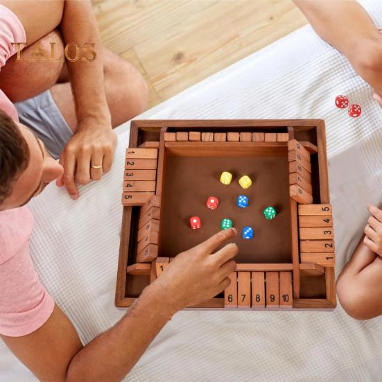 Shut The Box Brettspiel mit 8 Würfeln, 4-Wege-Lernspiel, Mathematik, Zahlen, Strategiespiel, 4 Spieler, Kinder, Erwachsene, Familienabend, Party, Holzspielzeug zum Schließen der Box
