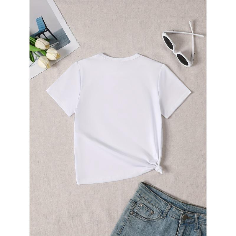 European size Girls round-neck short-sleeved T-shirt with colorful doughnut pattern print