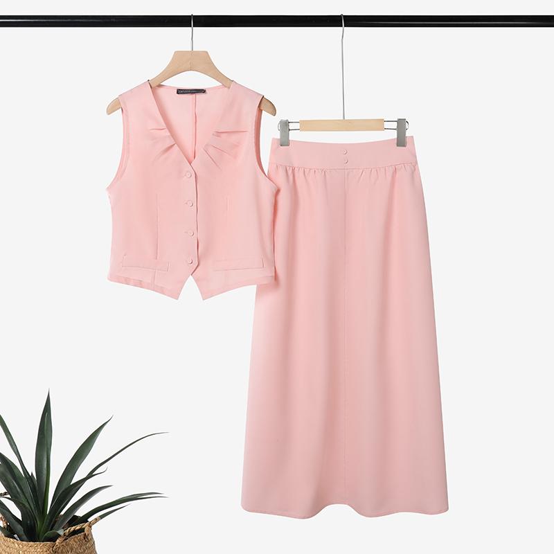 ZANZEA Women Sleeveless Vest Tops and Midi Skirts Summer Two Piece Suit Sets S розовый