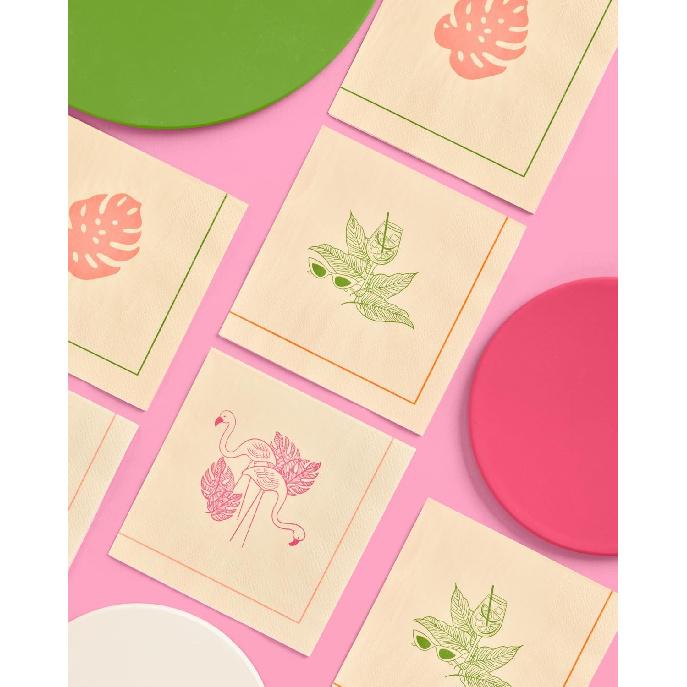 xo, Fetti Beige Tropical Vacation Napk - 3-ply, 24 pcs | Bachelorette Cocktail Napk, Palm Tree Dinner Party Setting, Miami Birthday Decoration, Cute