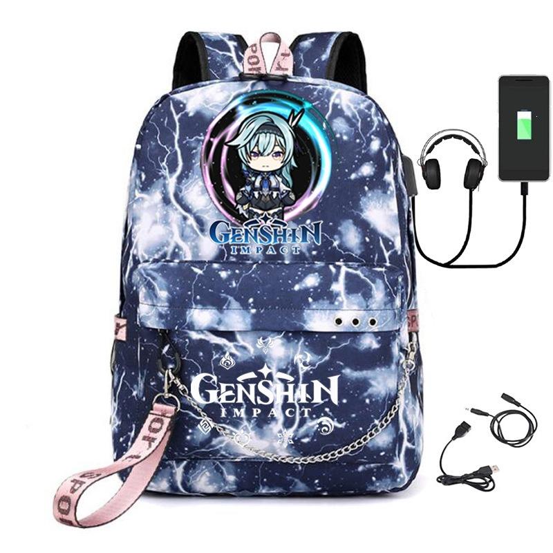 Printed Iron Chain Usbgenshinimpact Yuanshen Backpack Leisure Middle School Student Travel School Bag