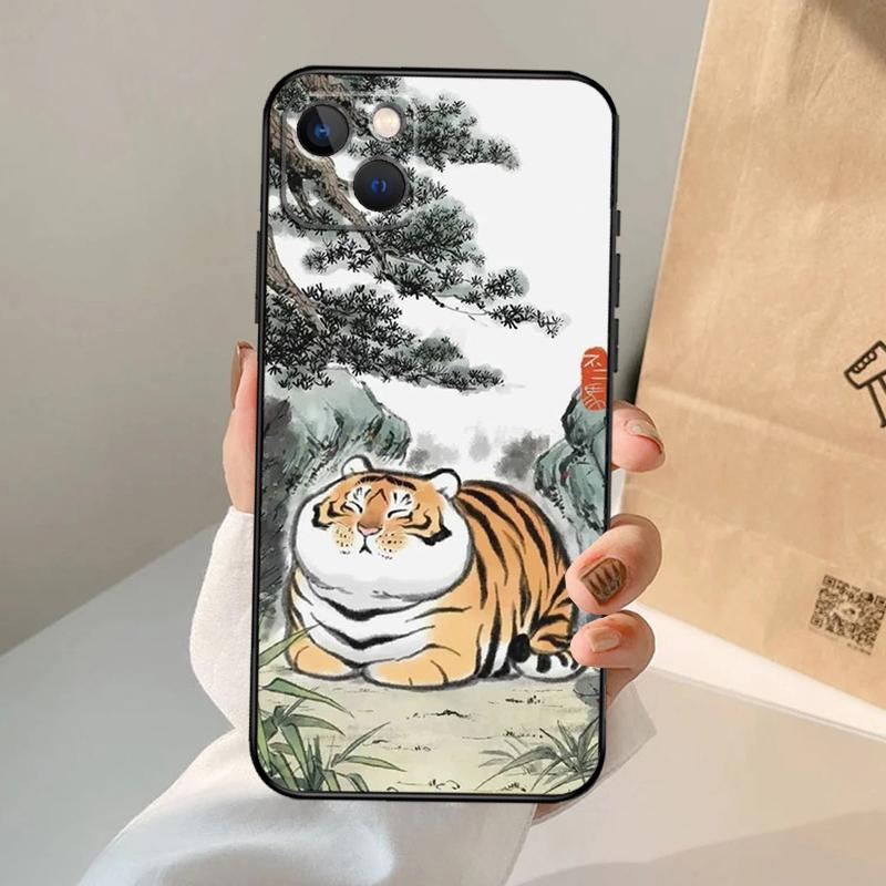 Cartoon Fat Tiger Phone Case For iPhone 17 Air 16 15 14 13 11 12 Pro Max 13 12 Mini 15 16 Plus 16e Cover Coque