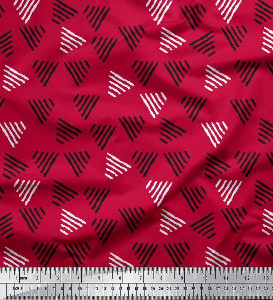 Soimoi Blue Japan Crepe Satin Fabric Triangle Block Print Fabric by the Yard 42 Inch