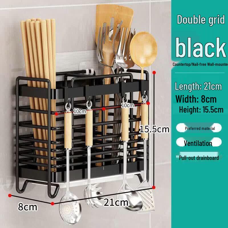 Bamboo Chopstick and Utensil Drainer with Hooks