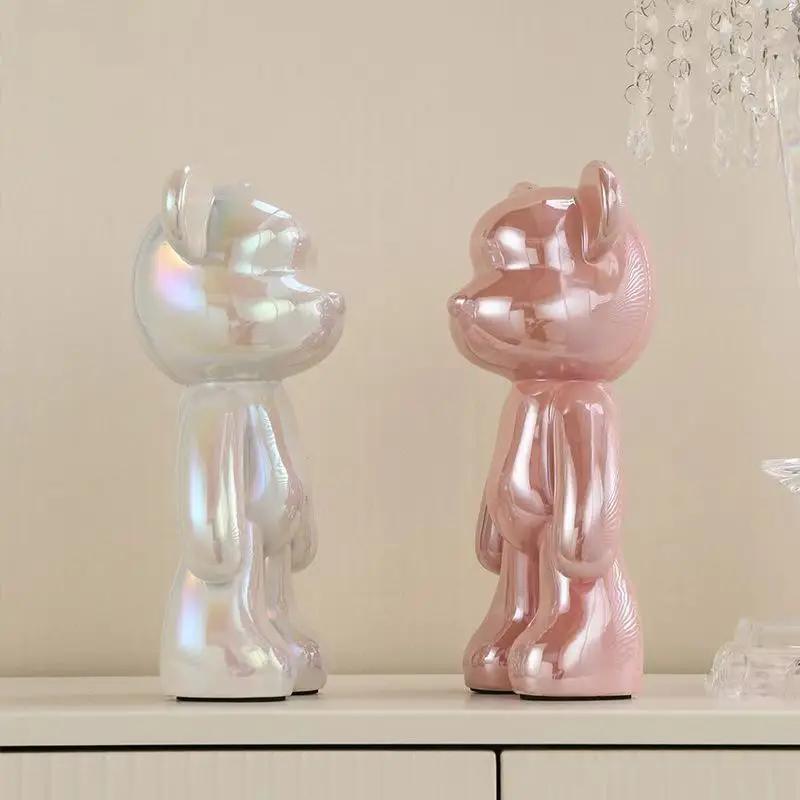 Ceramic 27cm Colorful Plating Bear Sculpture Home Living Room Desktop Decorative Statue New House Interior Decoration Ornaments