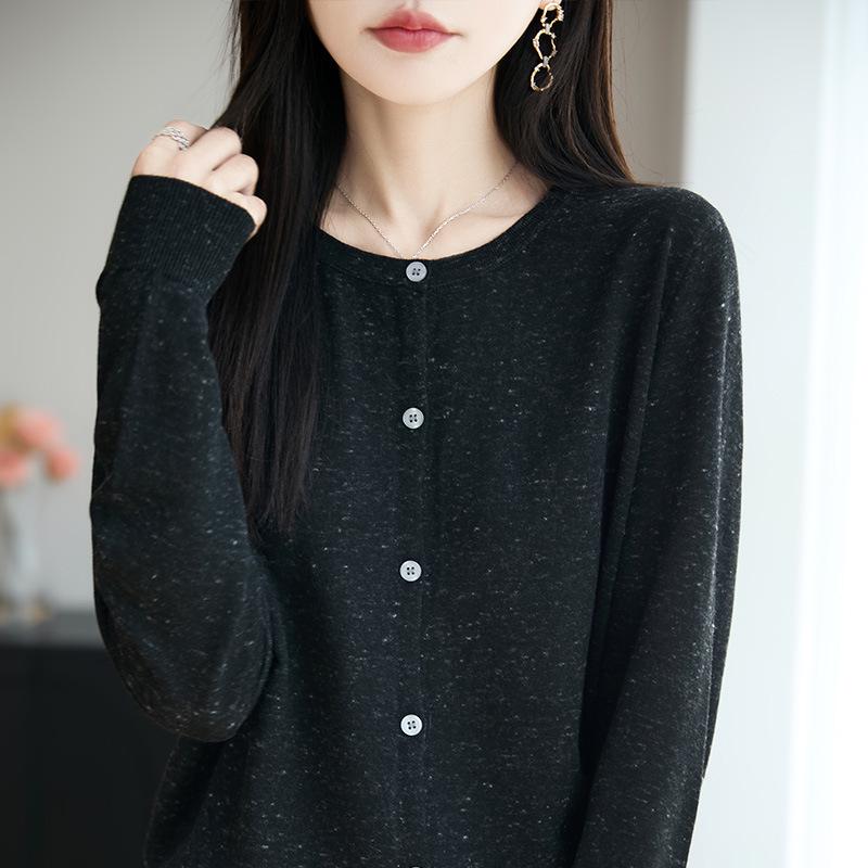 Women's Versatile Long-Sleeved Cardigan: Snowflake Dot, High-Grade Imitation Wool Knit Sweater
