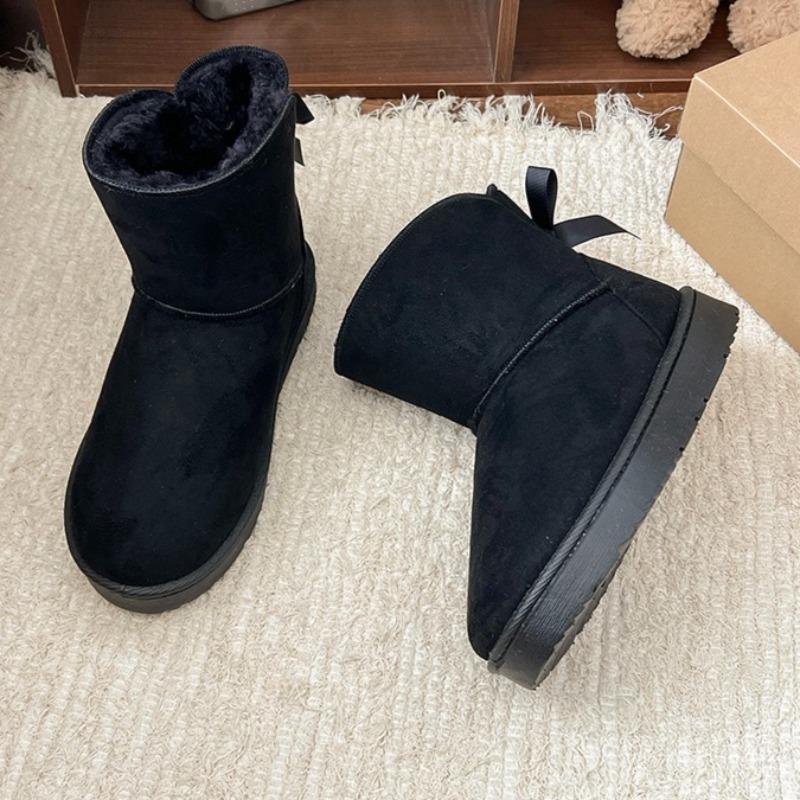 Fashion Fur All-in-one Snow Boots Women's New Short-tube Winter Velvet and Thickened Bow-knot Cold-proof and Warm-keeping Cotton Shoes