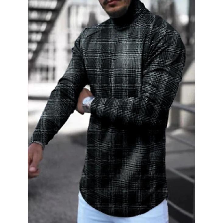 

Spring Men s Slim Fit Pullover Long Sleeve T-Shirt Men s High Neck Striped Base Shirt XXXL чёрный