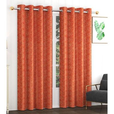 Set of 2 Piece Heavy Quality Polyester Texture Design Orange Color Eyelet Window Curtains