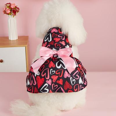 Hund Herz-Print Kleid Frühling Hundekleidung für kleine Hunde Mädchen Valentinstag Welpe Prinzessin Tutu Niedliche Hunde Tüllkleider Haustier Party C