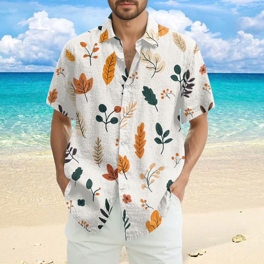 Men's Fashion Casual Loose Hawaiian Print Short-sleeved Shirt