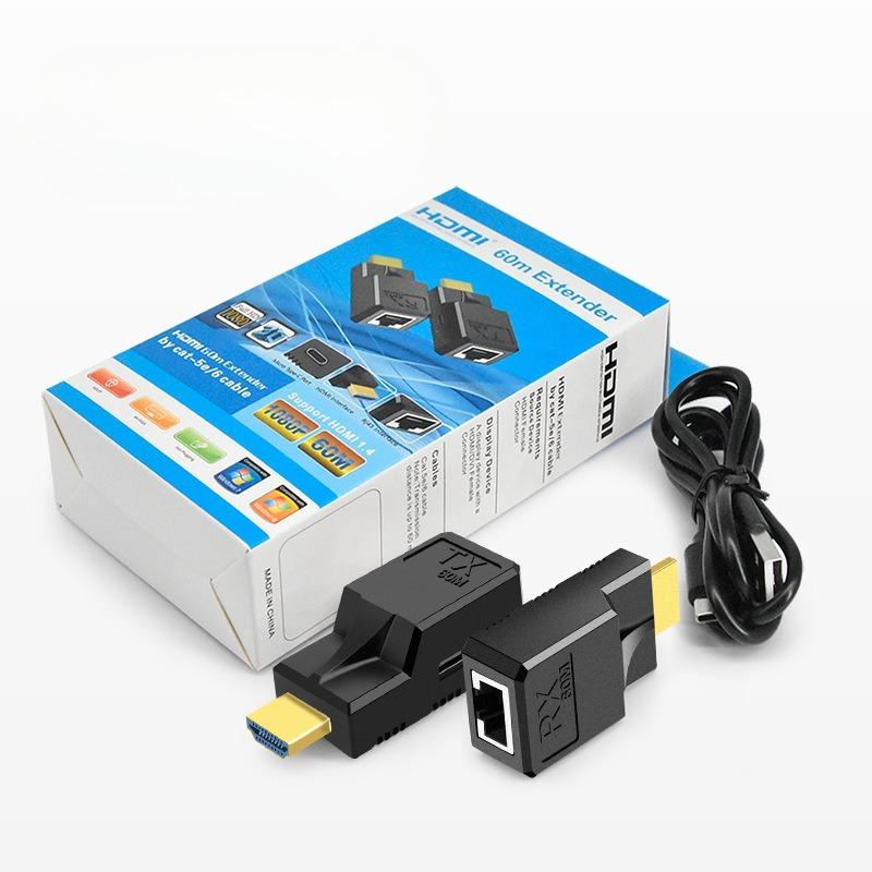

60M HDMI RJ45 Extender HDMI-compatible Extender 1080P 60Hz Network Extender By CAT5e/6 LAN Extensor for PS4 Apple TV PC Laptop чорний