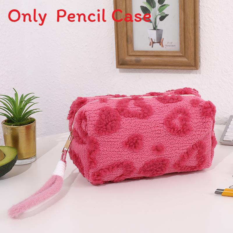 Cute Pink Plush Pen Case With Spacious Design For Girls Stationery Organizer For School Use