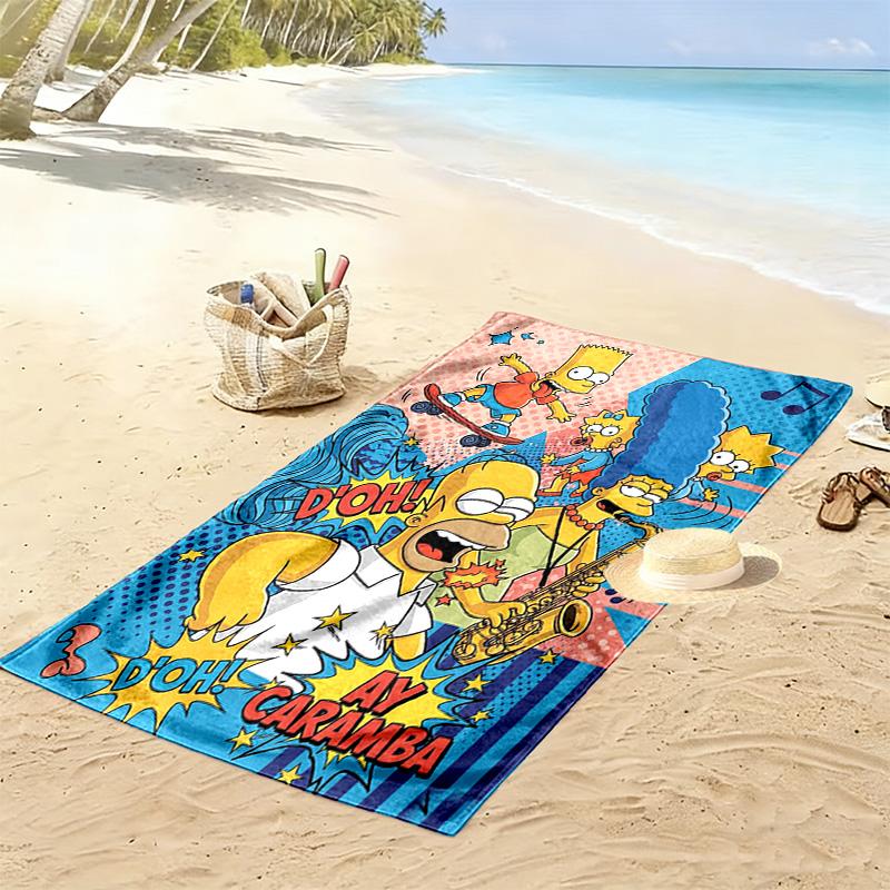 Simpsons Family Cartoon Print Beach Towel, Large Soft Quick Dry Towel for Beach Camping Swimming