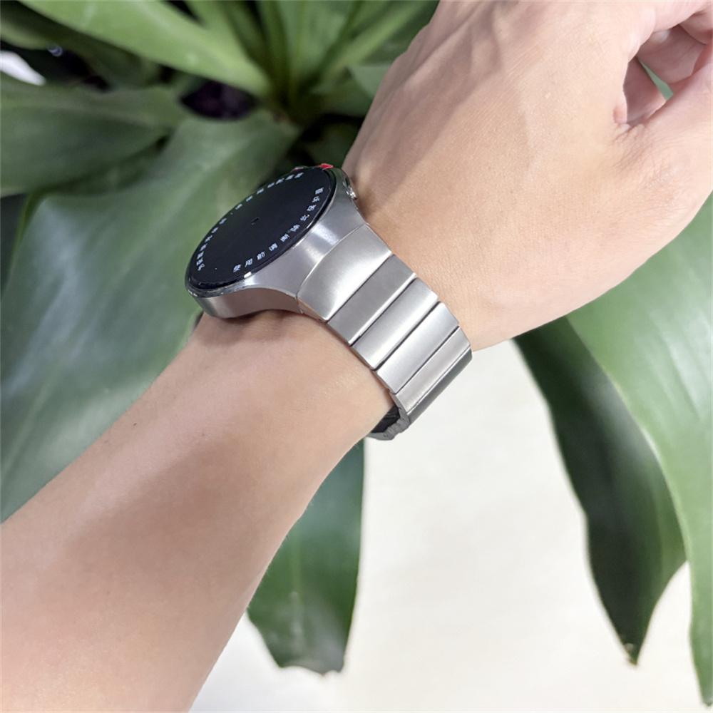 For Huawei Watch 5 46mm Titanium Alloy Watch Band Detachable Curved One-bead Clasp Strap