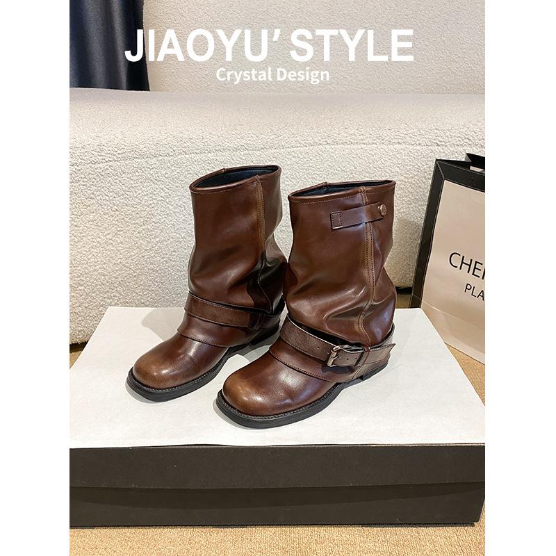 New Autumn and Winter Western Cowboy Boots Women's Short Boots Martin Boots Women's Stacking Pants Tube Boots Brown Boots Maillard