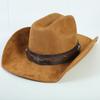 Beliebter europäischer und amerikanischer Stil Wildleder Western Cowboyhut für Männer und Frauen einfacher und modischer Hut mit breiter Krempe Jazzhut
