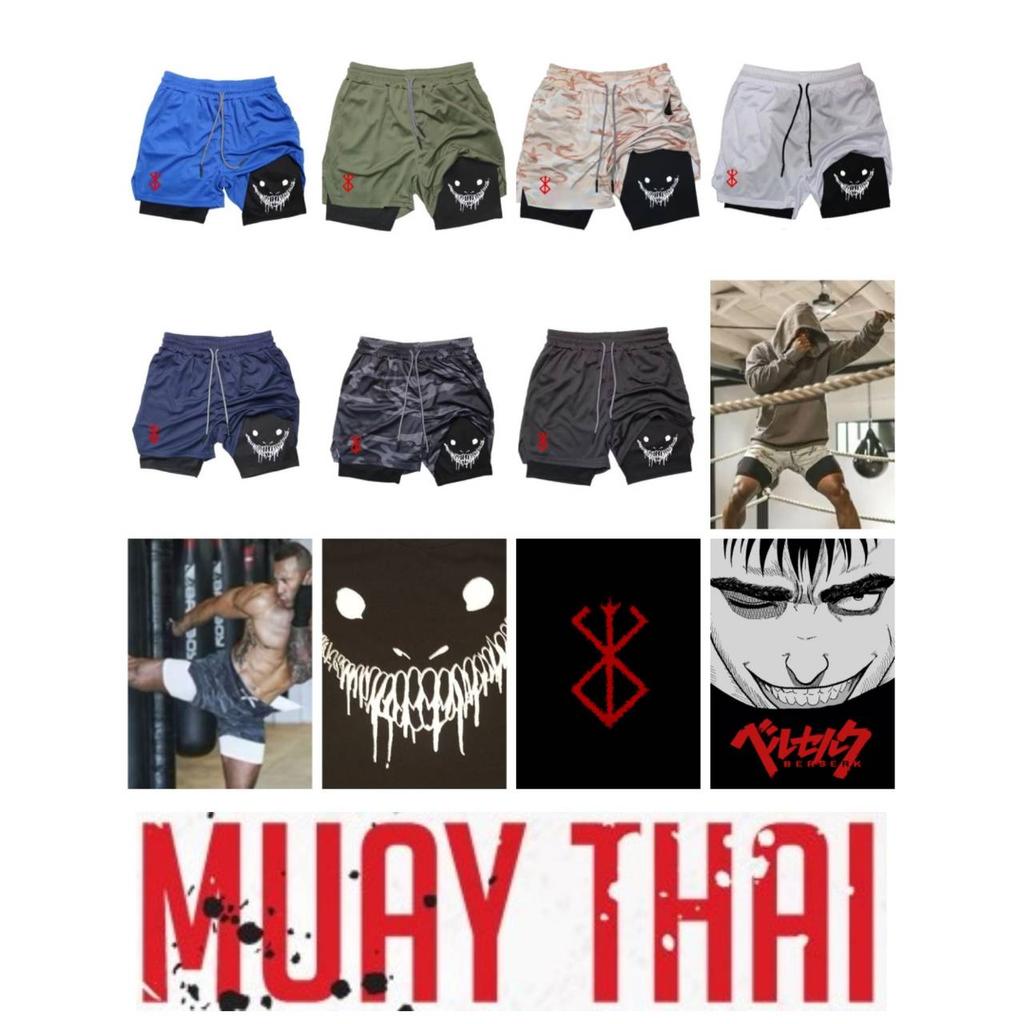 Berserk Muay Thai Kickboxning UFC MMA Mixed Martial Arts Shorts Anime Män Kvinnor Unisex Dubbelt Lager Snabbtorkande Andningsbara Sport Gym Fitness Träning