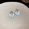 Silver needle butterfly crystal pearl earrings niche light luxury design earrings small fresh simple temperament earrings